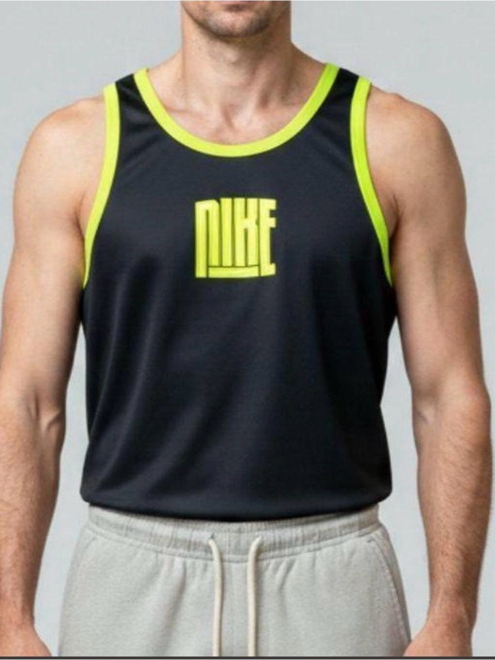 Nike Men's Black Tank with Neon Yellow Trim
